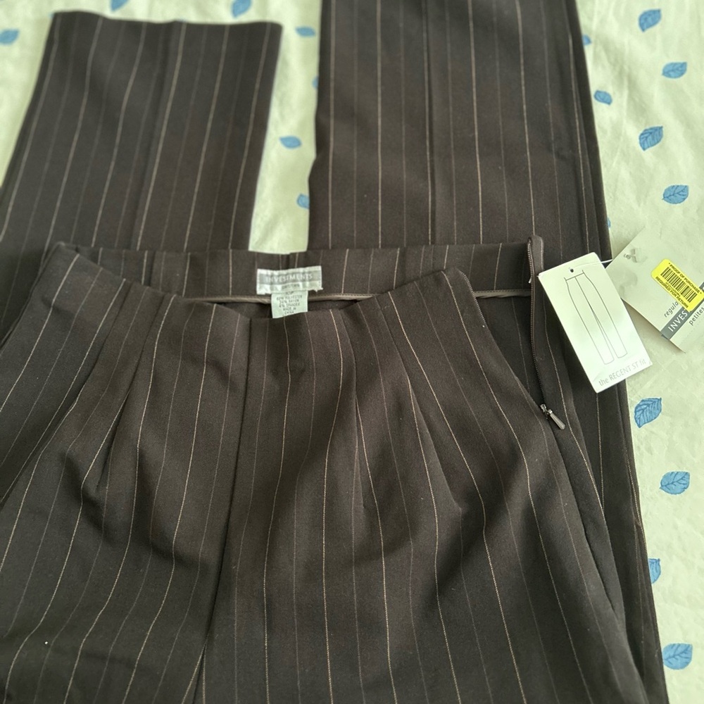 NWT Investments Dark Brown Pinstripe women Dress Pants